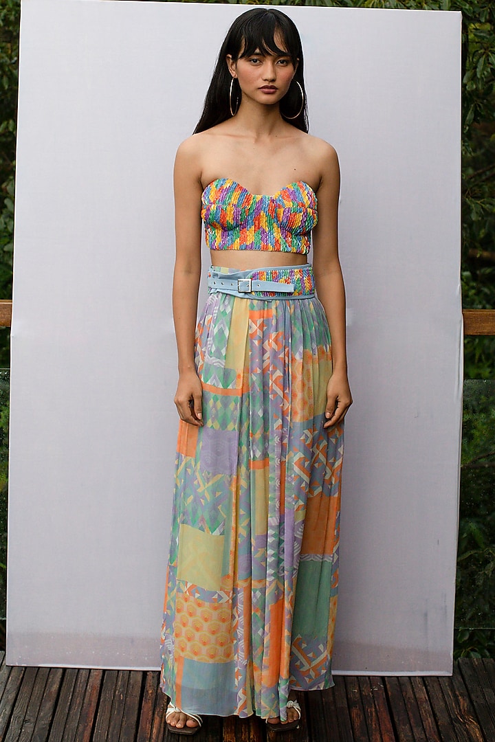 Multi-Coloured Geometric Printed Skirt by Nirmooha