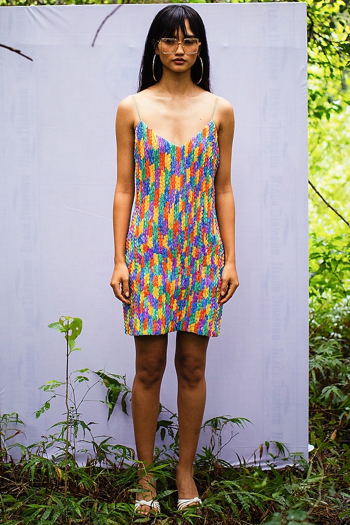 Multi Colored Hand Embroidered Cami Dress by Nirmooha