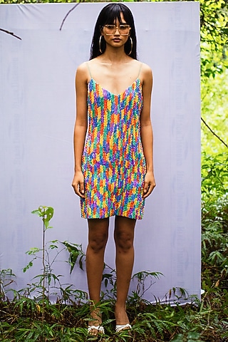 Multi Colored Hand Embroidered Cami Dress by Nirmooha