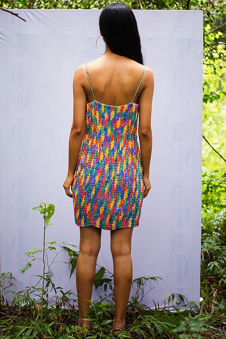 Multi Colored Hand Embroidered Cami Cocktail Dress by Nirmooha at Pernia's Pop Up Shop
