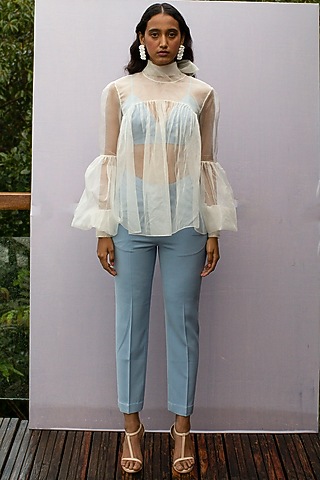 Ice Blue Viscose Cigarette Pants by Nirmooha