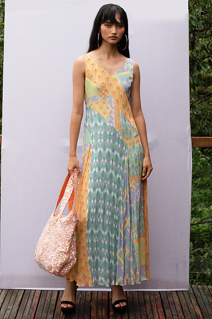 Multi Colored Printed Flared Dress by Nirmooha at Pernia's Pop Up Shop