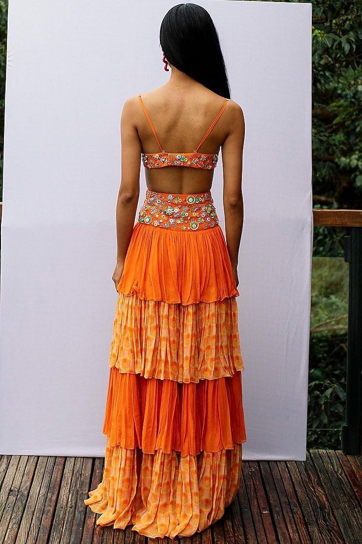 Orange Hand Embroidered Bralette by Nirmooha at Pernia's Pop Up Shop