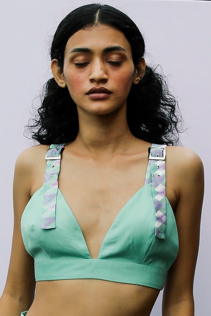 Green Hand Embroidered Bralette by Nirmooha at Pernia's Pop Up Shop