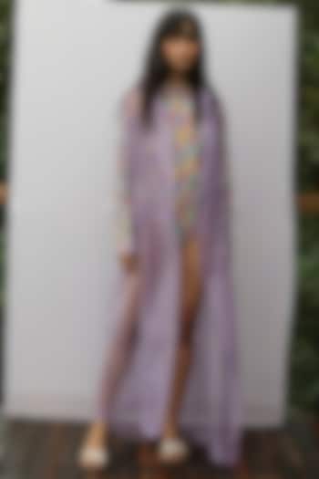 Lavender Embroidered Trench Coat by Nirmooha