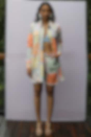 Multi-Colored Printed Balmacaan Jacket by Nirmooha at Pernia's Pop Up Shop