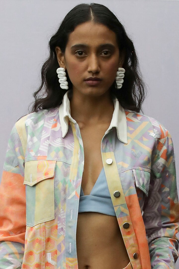 Multi-Colored Printed Balmacaan Jacket by Nirmooha at Pernia's Pop Up Shop