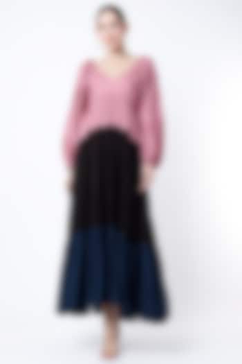 Blush Pink & Black Georgette Maxi Dress by Nirmooha