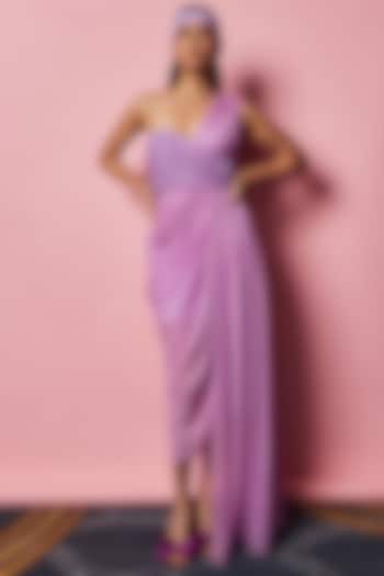 Lilac Draped Gown In Lurex by Nirmooha