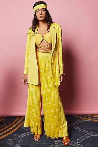 Lemon Yelllow Embroidered Co-Ord Set by Nirmooha