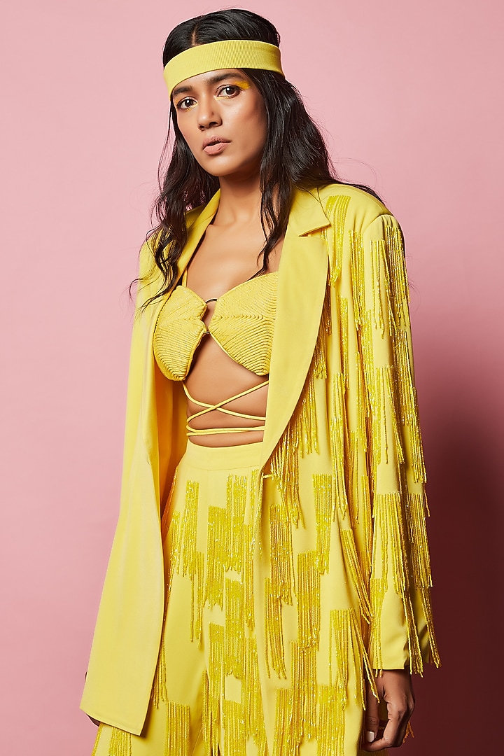 Lemon Yelllow Embroidered Co-Ord Set by Nirmooha at Pernia's Pop Up Shop