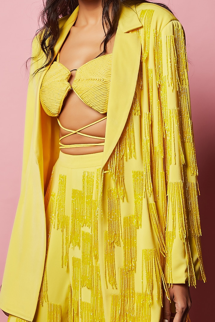 Lemon Yelllow Embroidered Co-Ord Set by Nirmooha at Pernia's Pop Up Shop