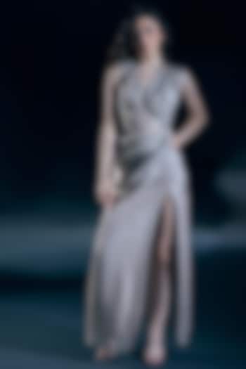 Ivory Organza Pre-Draped Wedding Gown Saree by Nirmooha at Pernia's Pop Up Shop