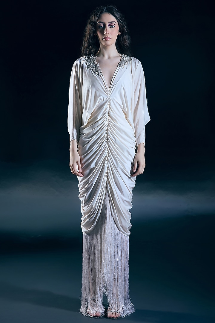 Ivory Silk Lycra Embellished Engagement Gown by Nirmooha at Pernia's Pop Up Shop