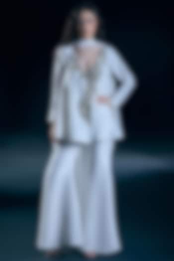 Ivory Glass Satin & Lycra Embellished Pant Set by Nirmooha at Pernia's Pop Up Shop