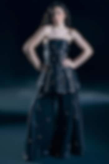 Black Glass Satin Beaded Palazzo Pant Set by Nirmooha at Pernia's Pop Up Shop