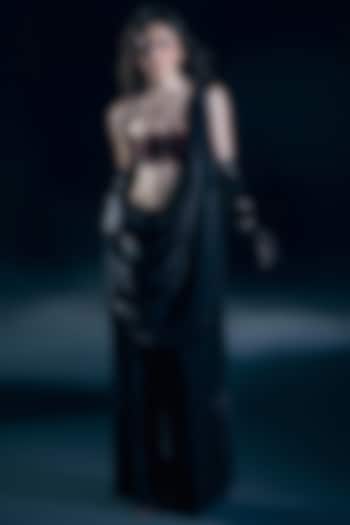 Black Lycra Pant Wedding Saree Set by Nirmooha at Pernia's Pop Up Shop