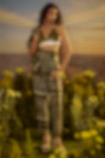 Green Mul Cotton Printed Blazer Set by Nirmooha at Pernia's Pop Up Shop