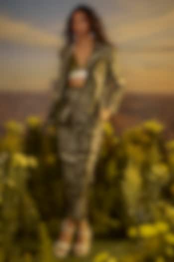 Green Soft Mul Cotton Printed Blazer by Nirmooha at Pernia's Pop Up Shop