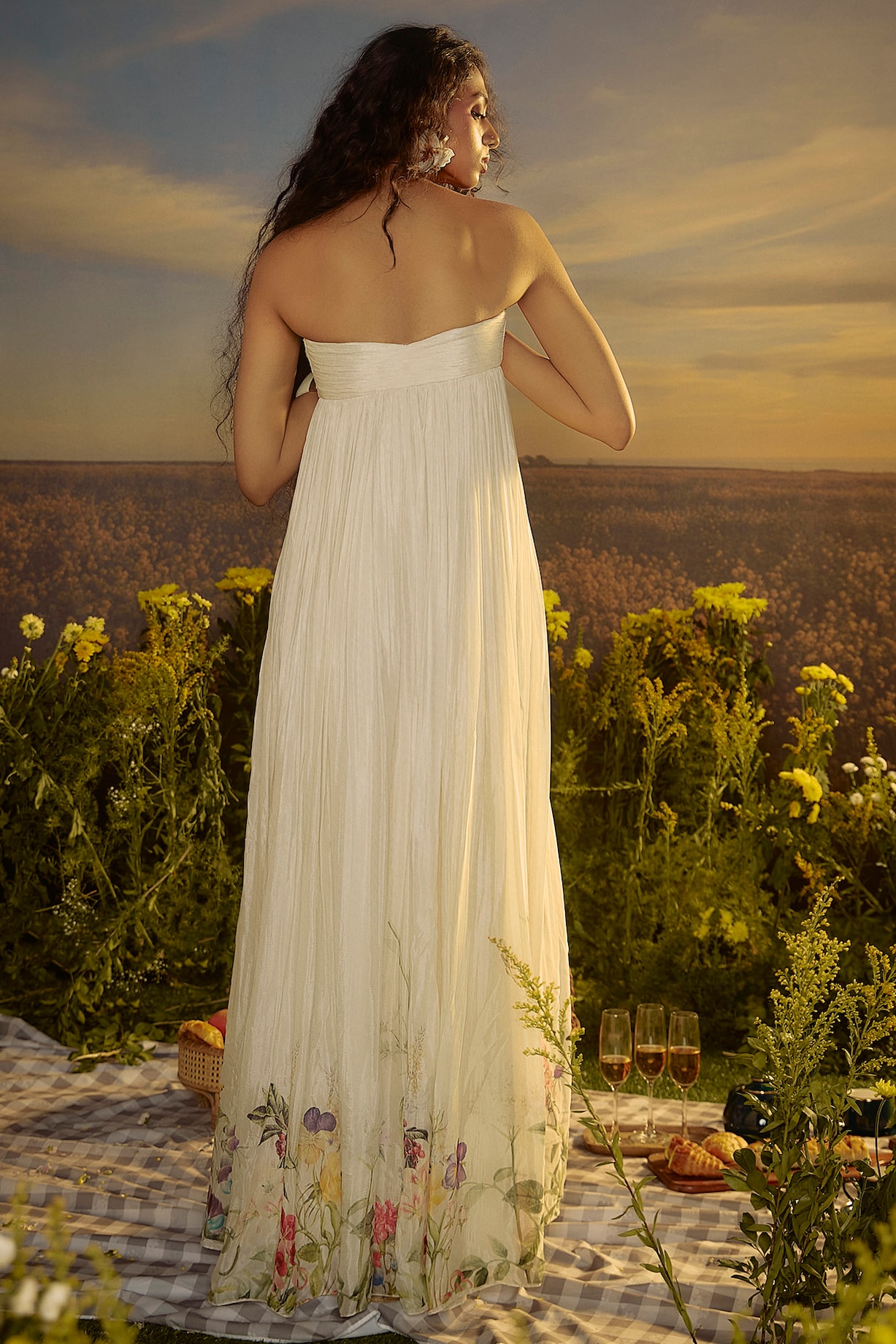 white christmas dresses Kate Chiffon Floral Print Suspender Custom Maternity Photoshoot Gowns, XXXL / White main image 1