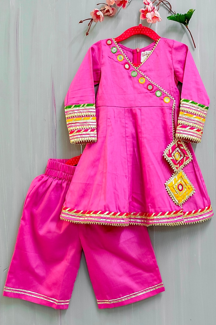 Pink Hand Embroidered Anarkali Set For Girls by Nadaan Parindey