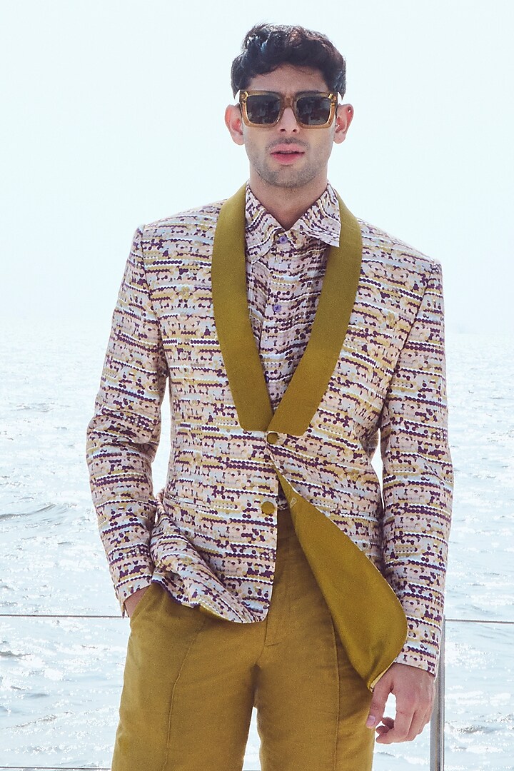 Sequin Printed Blazer Set by Nirmooha Men at Pernia's Pop Up Shop