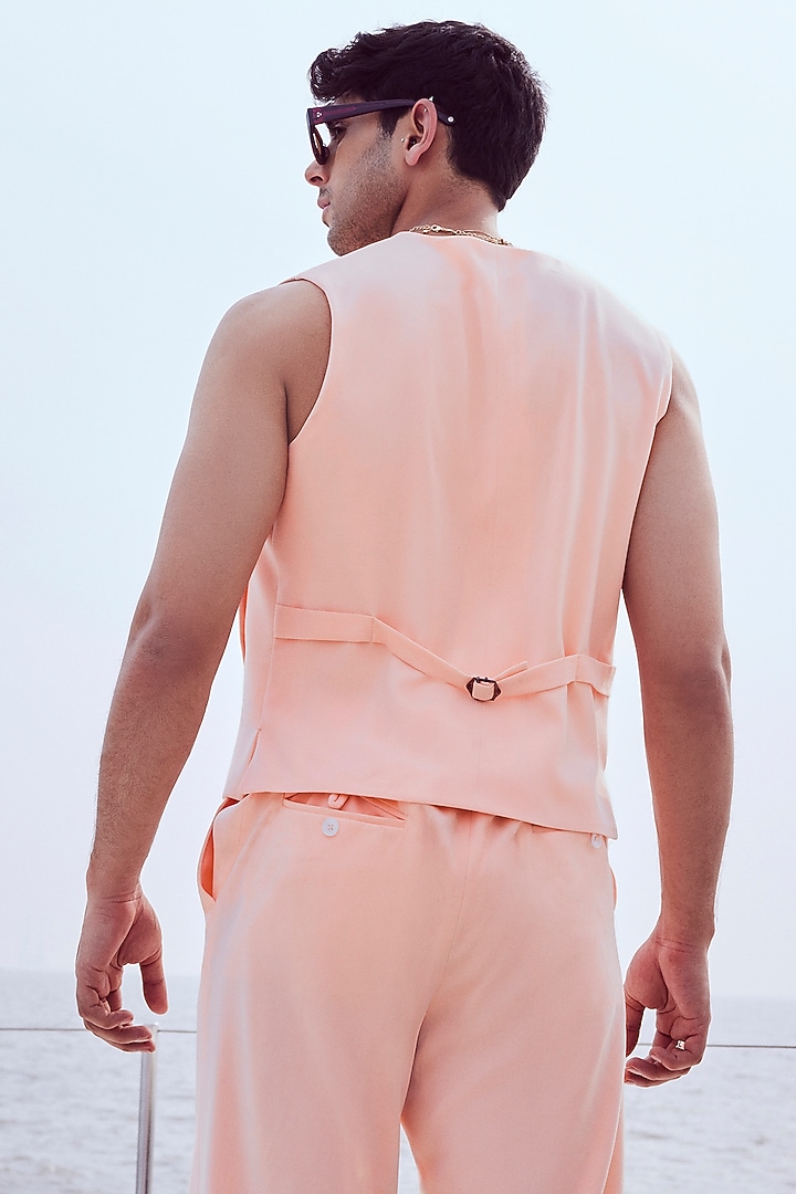 Peach Micro Waistcoat by Nirmooha Men at Pernia's Pop Up Shop