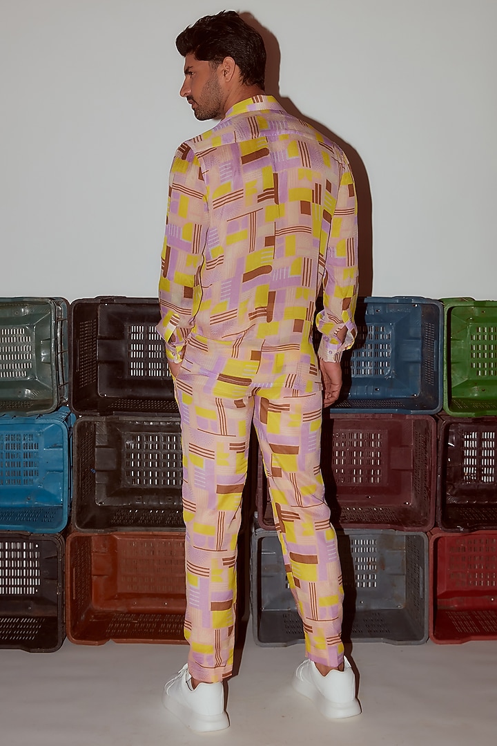 Peach Chiffon Printed Pant Set by Nirmooha Men at Pernia's Pop Up Shop