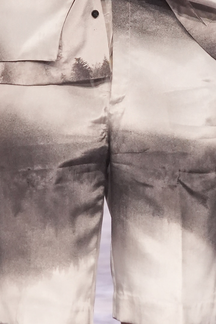Grey Crepe Printed Shorts by Nirmooha Men at Pernia's Pop Up Shop