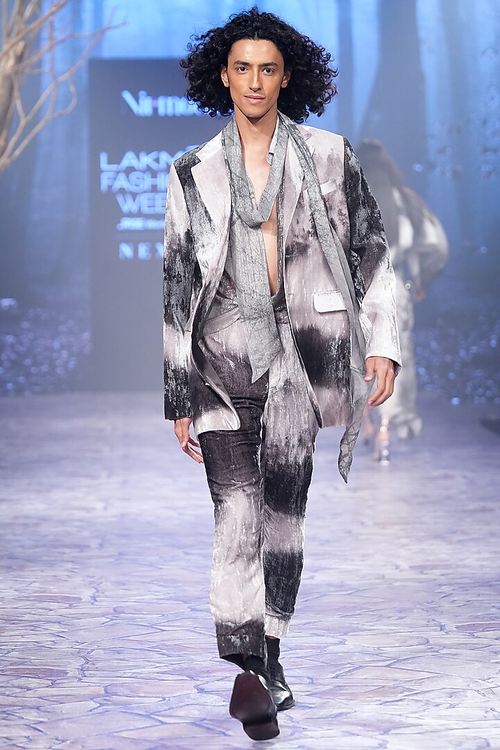 Grey Lurex Forest Printed Party Wear Shirt by Nirmooha Men at Pernia's Pop Up Shop