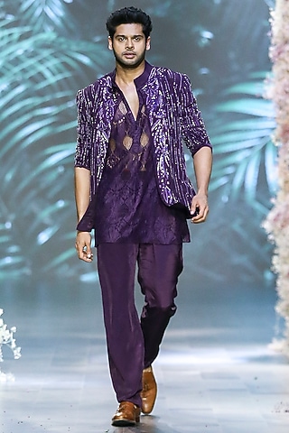Deep Plum Crepe Pants by Nirmooha Men