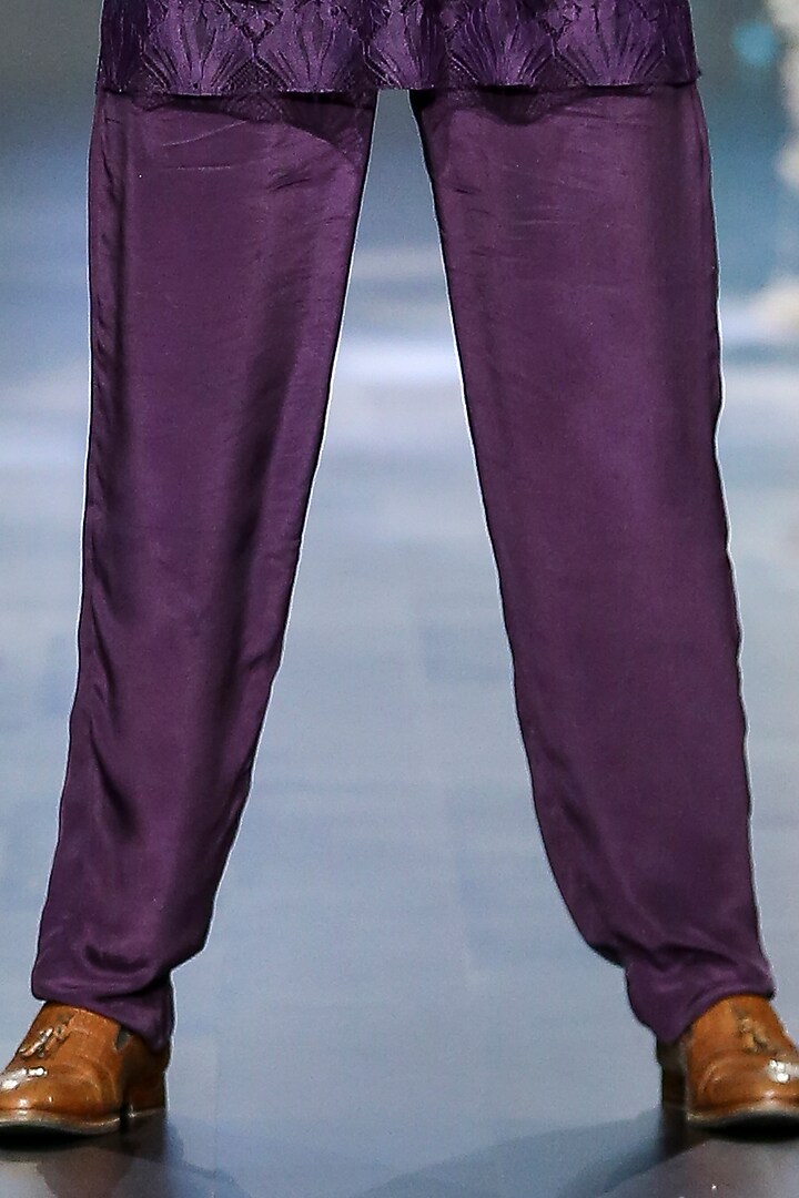 Deep Plum Crepe Pants by Nirmooha Men at Pernia's Pop Up Shop