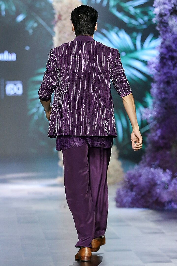Deep Plum Crepe Pants by Nirmooha Men at Pernia's Pop Up Shop