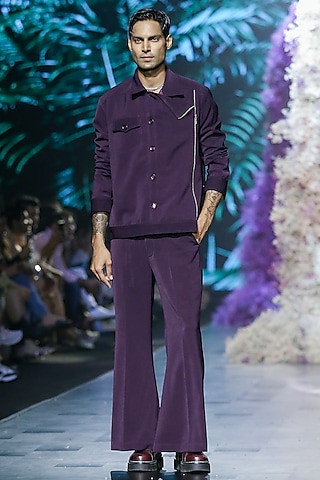Deep Plum Lachka Bootcut Pants by Nirmooha Men