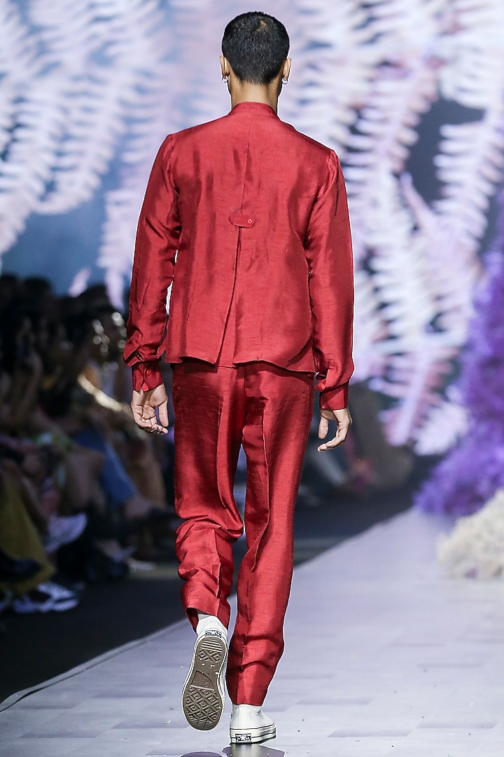 Intense Rust Crepe Tapered Pants by Nirmooha Men at Pernia's Pop Up Shop