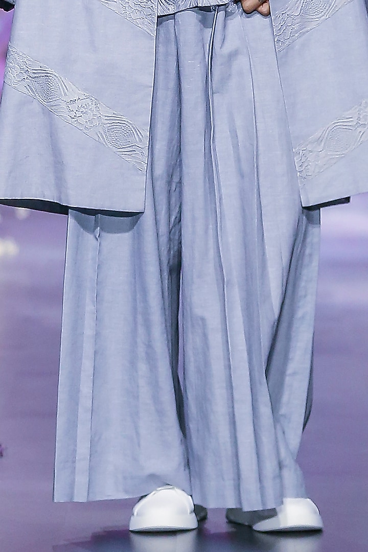 Glass Grey Linen Wide-Legged Pants by Nirmooha Men at Pernia's Pop Up Shop