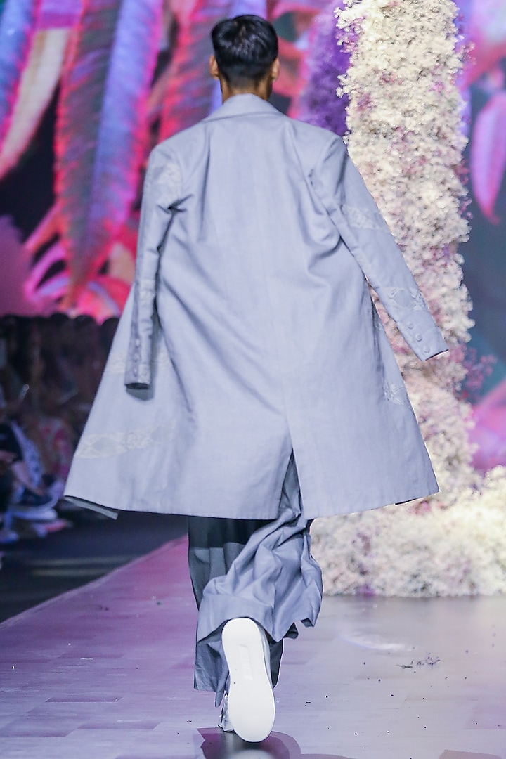 Glass Grey Linen Wide-Legged Pants by Nirmooha Men at Pernia's Pop Up Shop