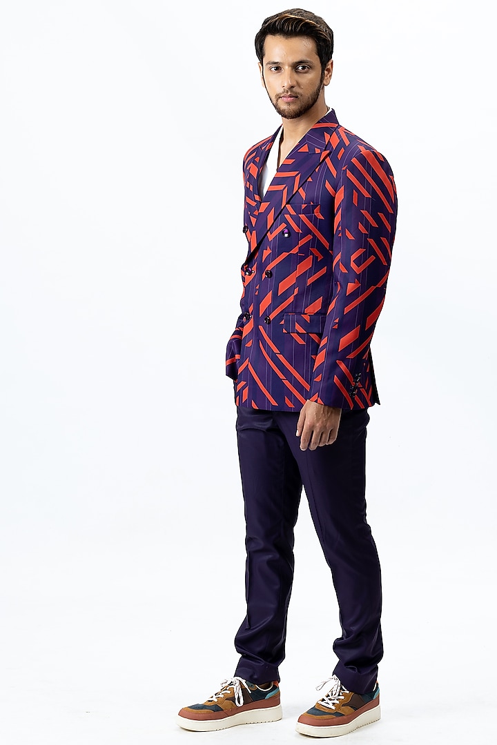 Violet Printed Blazer Set by Nirmooha Men