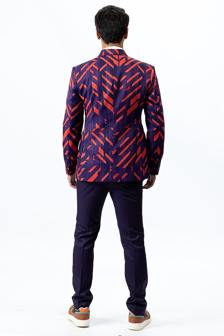Violet Printed Blazer Set by Nirmooha Men at Pernia's Pop Up Shop