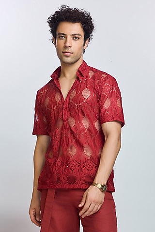 Intense Rust Chantilly Party Wear Shirt by Nirmooha Men at Pernia's Pop ...