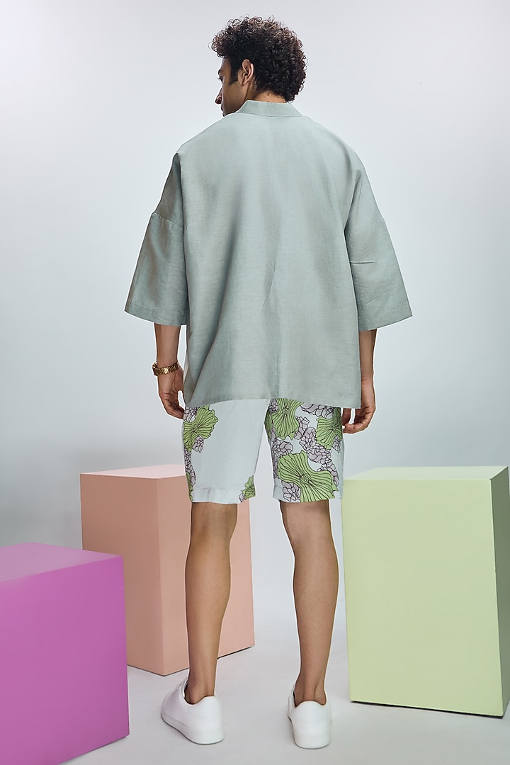 Glass Grey Modal Satin Printed Shorts by Nirmooha Men at Pernia's Pop Up Shop