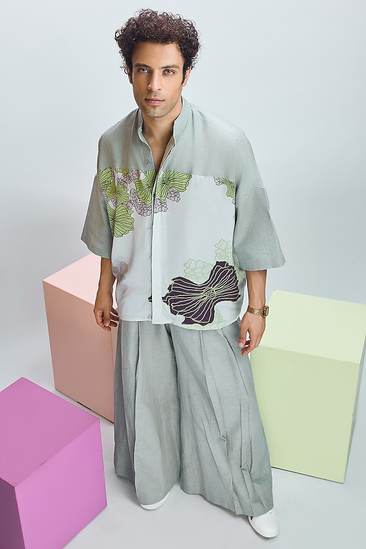 Glass Grey Latchka & Modal Satin Pants by Nirmooha Men