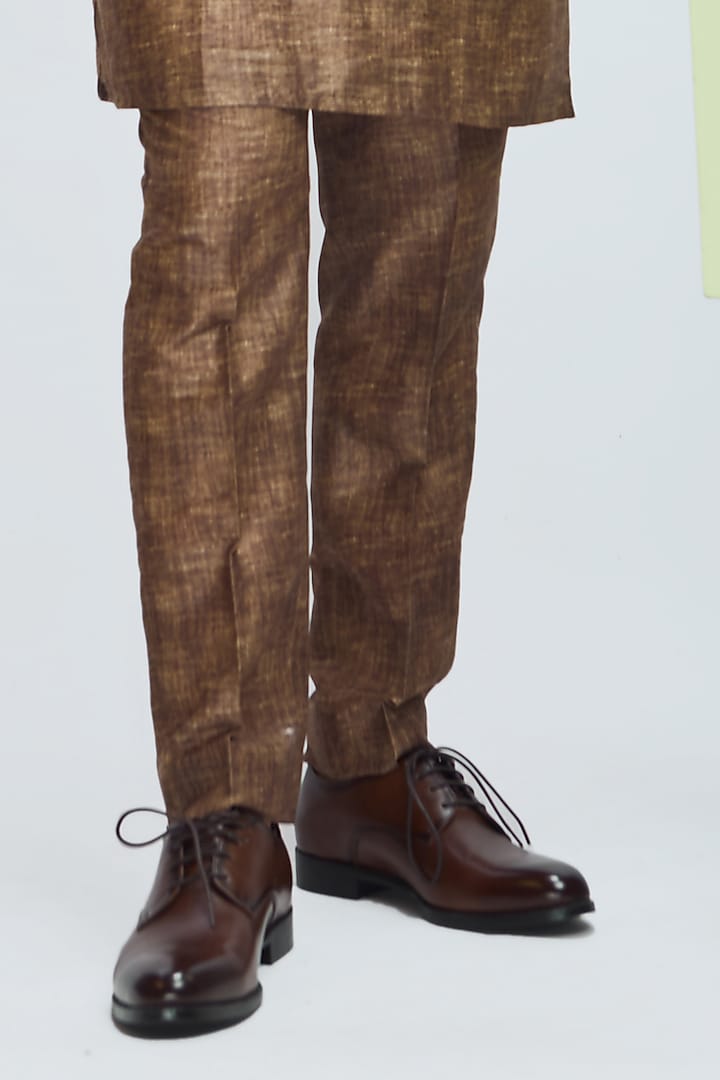 Brown Chiffon Lurex & Modal Satin Bundi Jacket Set by Nirmooha Men at Pernia's Pop Up Shop