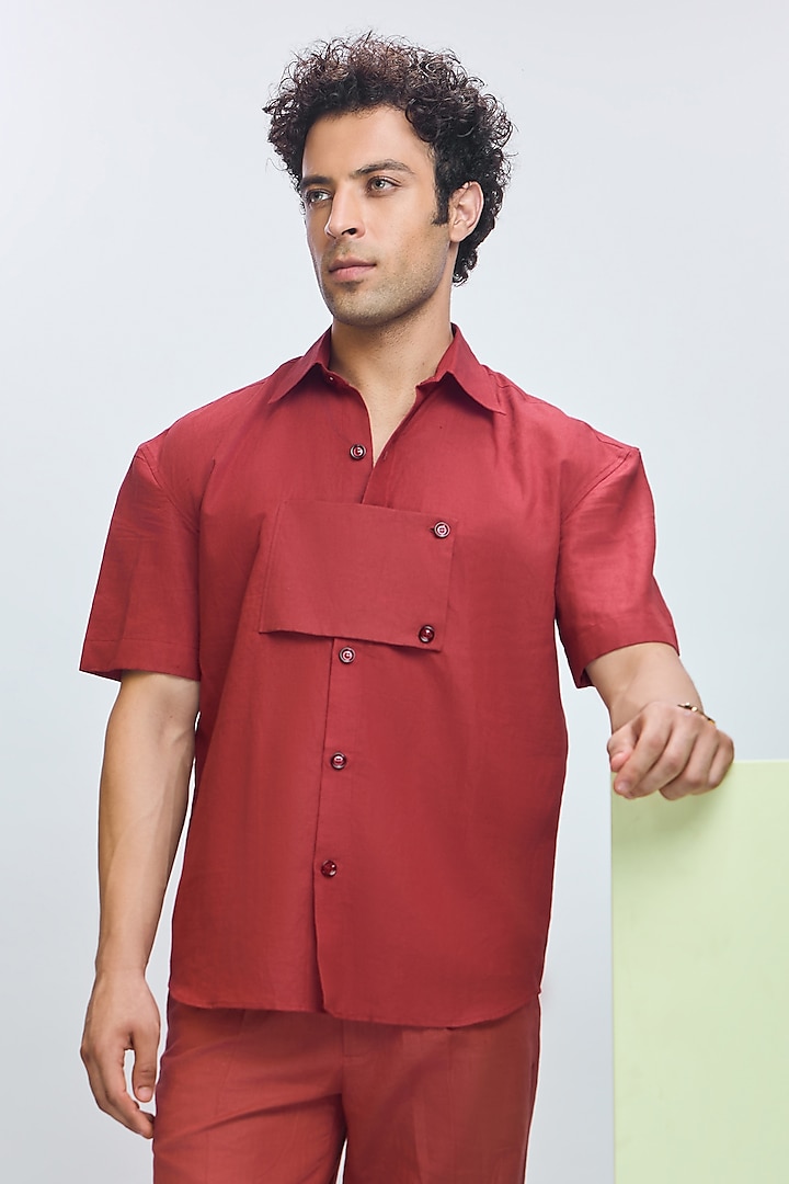 Intense Rust Linen Shirt by Nirmooha Men