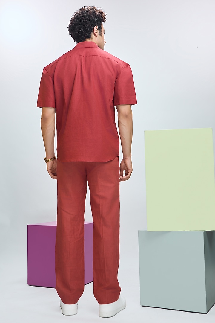 Intense Rust Linen Straight Pants by Nirmooha Men at Pernia's Pop Up Shop