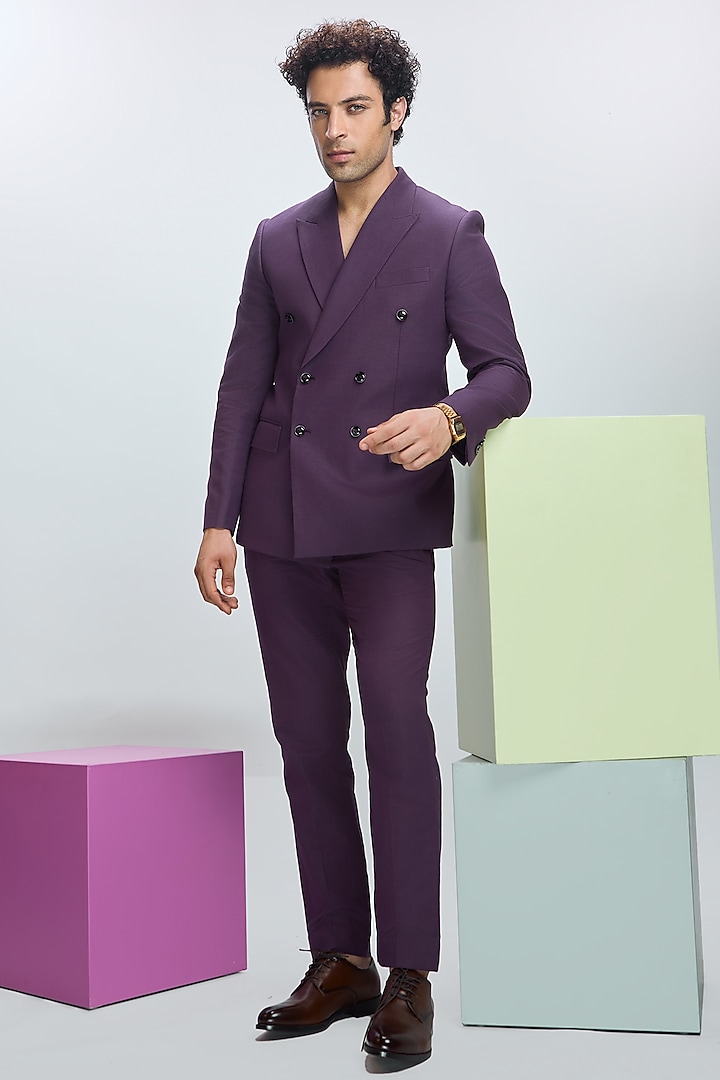 Deep Plum Linen Straight Pants by Nirmooha Men