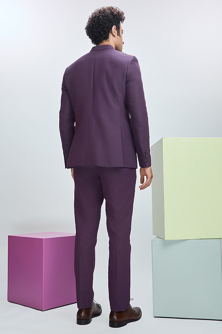 Deep Plum Linen Straight Pants by Nirmooha Men at Pernia's Pop Up Shop