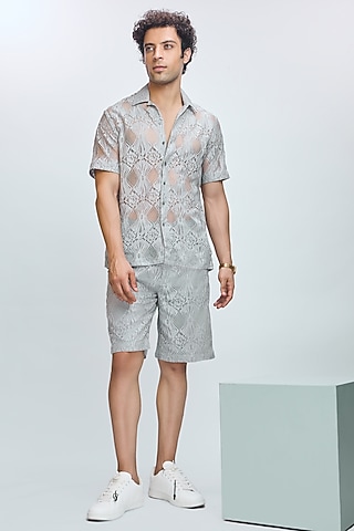 Glass Grey Chantilly Shorts by Nirmooha Men