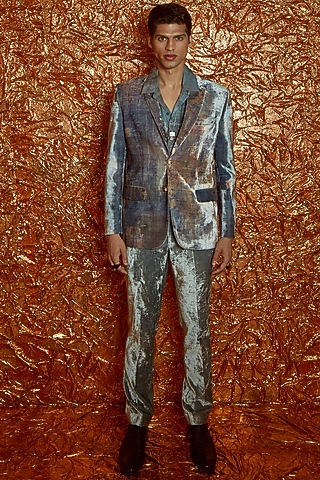 Flint Grey Velvet Pants by Nirmooha Men