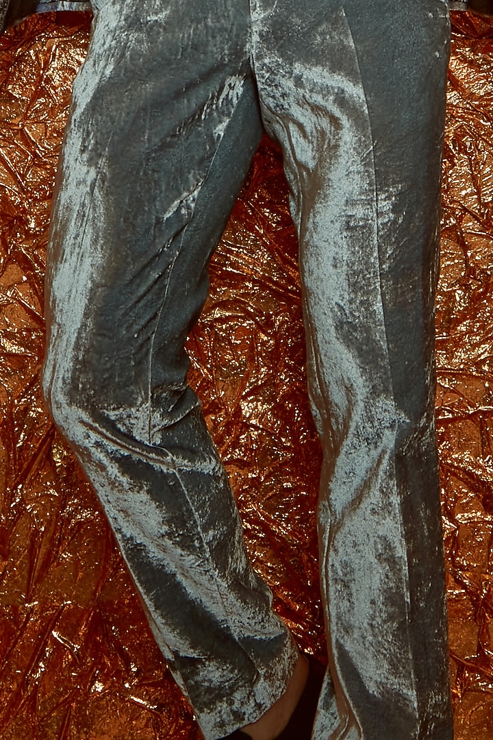 Flint Grey Velvet Pants by Nirmooha Men at Pernia's Pop Up Shop